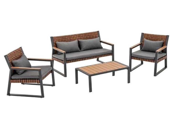 Gartenmöbelset TEXAS mit Sofa, Sesseln und Couchtisch, GRAU