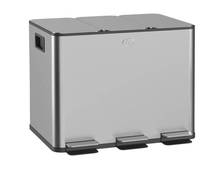 Homcom Mülleimer 3x20L Abfalleimer aus Edelstahl mit Softclose Deckel Deodorant-Fächern, Silberfarben, Metall, 36.6x56.7x61.9 cm, Badaccessoires, Abfalleimer