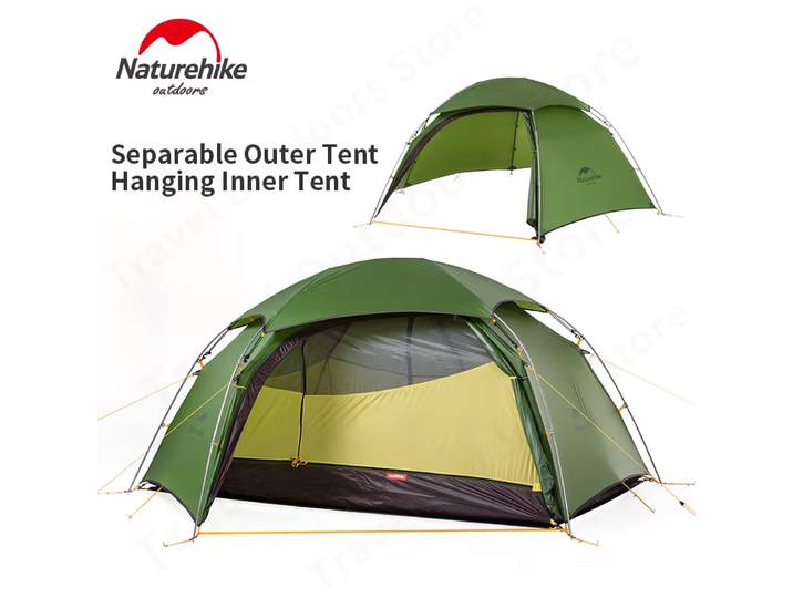 Tente de camping Naturehike Cloud Peak pour 2 personnes, tente 4 saisons, ultralégère, en nylon 20D, imperméable, double couche, fermeture éclair en T, tente de randonnée