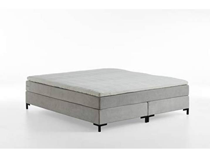Atlantic Home Collection Romy Boxspringbett ohne Kopfteil, Taschenfederkernmatratze, Härtegrad 3, inklusive Topper, Hellgrau, King
