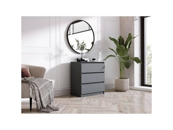 Commode chambre - ANTHRACITE - Buffet avec 3 tiroirs - Style scandinave moderne - Dimensions 70cm x 39cm x 79cm