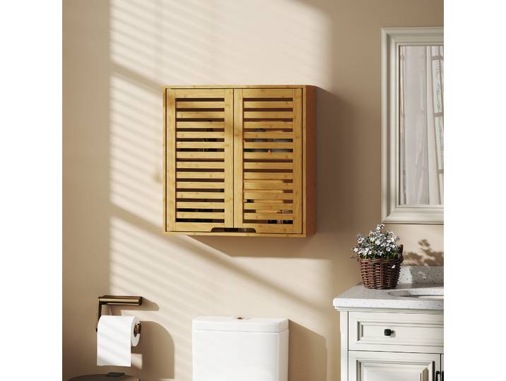 HOMCOM Armoire Murale Bambou 60x20x60cm Effet Bois Naturel