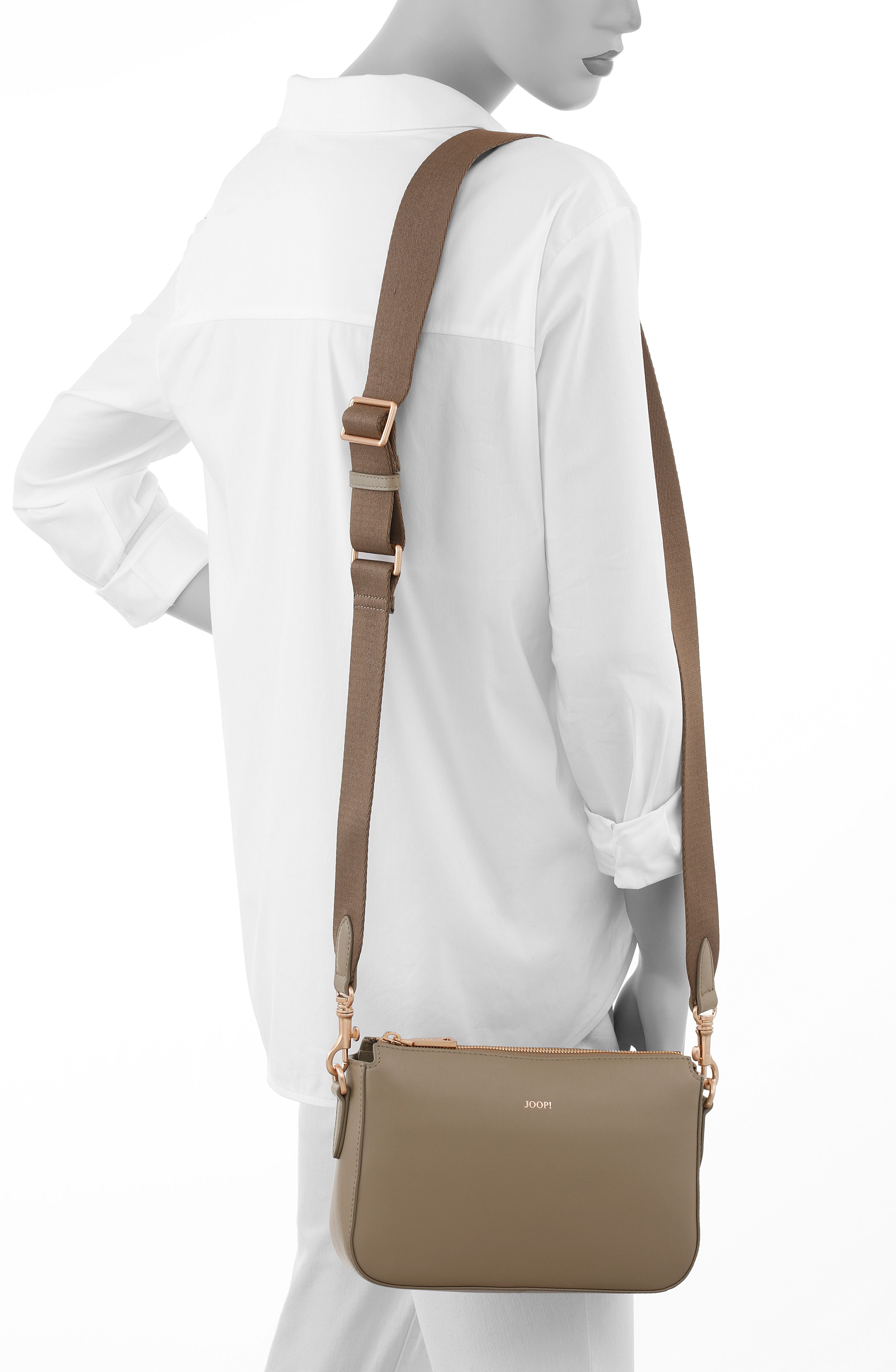 Joop! Umhängetasche JOOP "sofisticato 1.0 jasmina shoulderbag shz", Damen, Gr. B/H/T: 24cm x 15cm x 6cm, tuffet, Leder, Taschen Umhängetasche, Damen Handtasche, Schultertasche mit Logoprägung tuffet B/H/T: 24cm x 15cm x 6cm