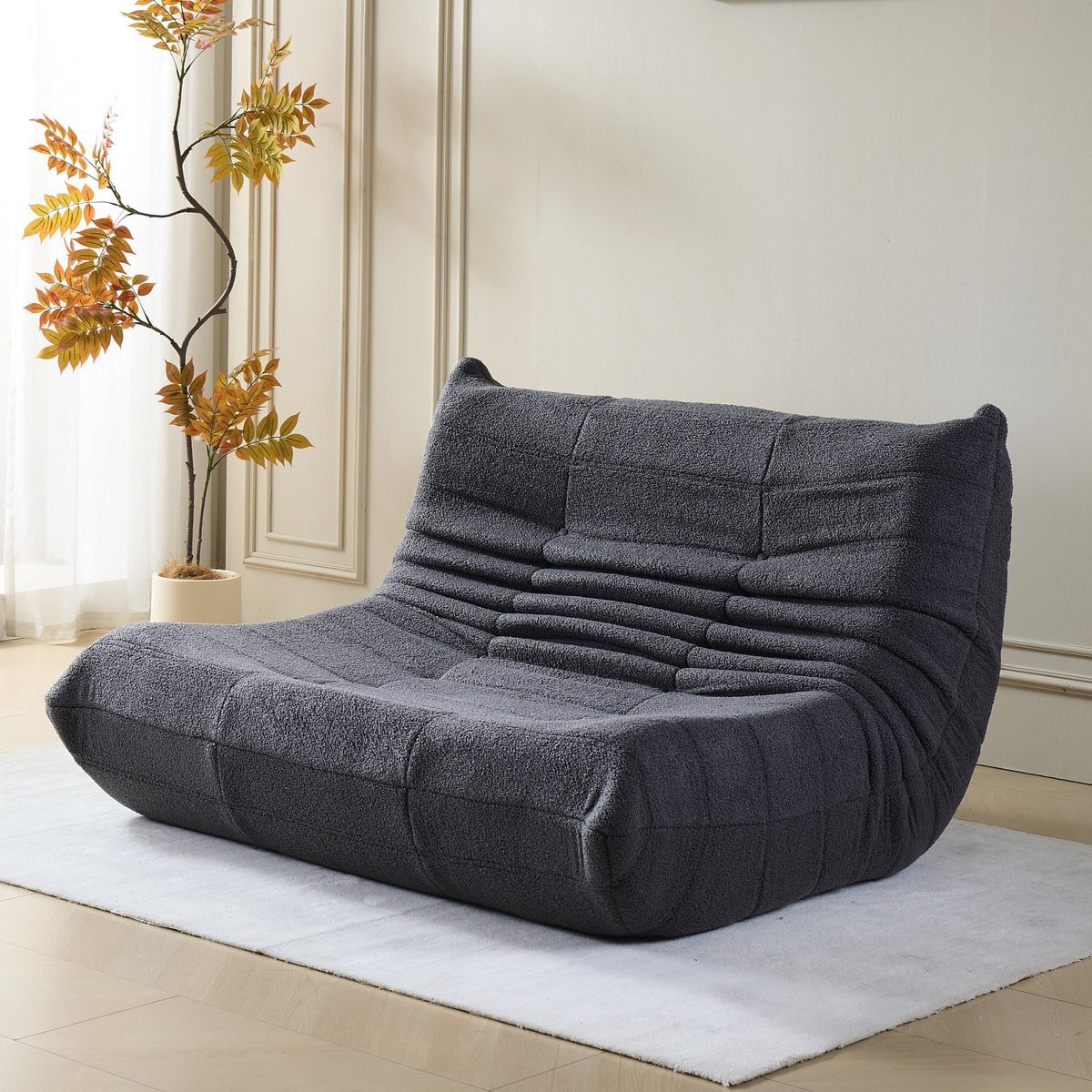 MIVRAY Beanbag Stoel met Voetsteun voor Volwassenen - 2 Persoons Zitzak - Teddysamt Grijs