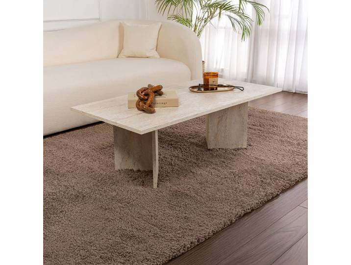 Table basse rectangulaire design 119x60x40 cm décor travertin - liora