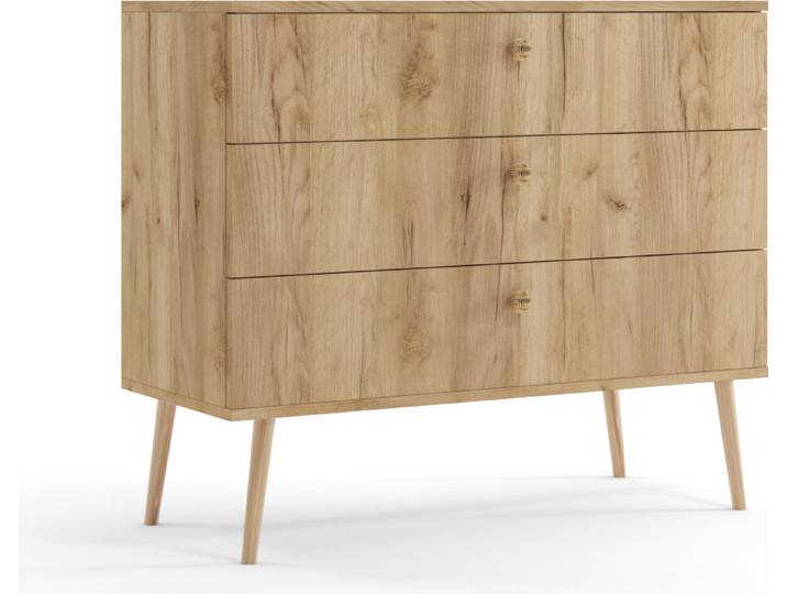 FEDVE Moderne Kommode Schrank Kenure mit 3 Schubladen Wohnzimmer Goldene Handwerkseiche
