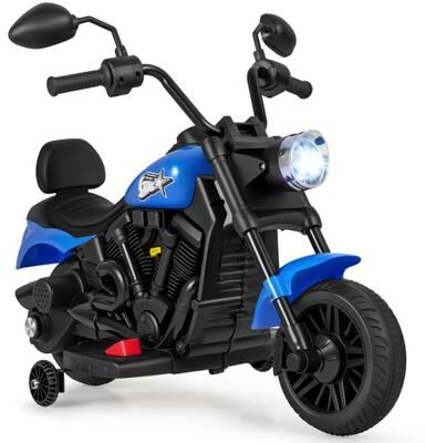 Costway 6V Kids Motorcycle with Headlight and Music and Training Wheels-Navy