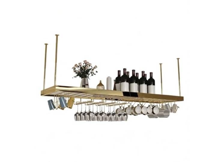 Cenz-888 Weinregal Hängendes Weinregal An Der Decke Lagerung von Restaurants und Bars(Gold,Groß)