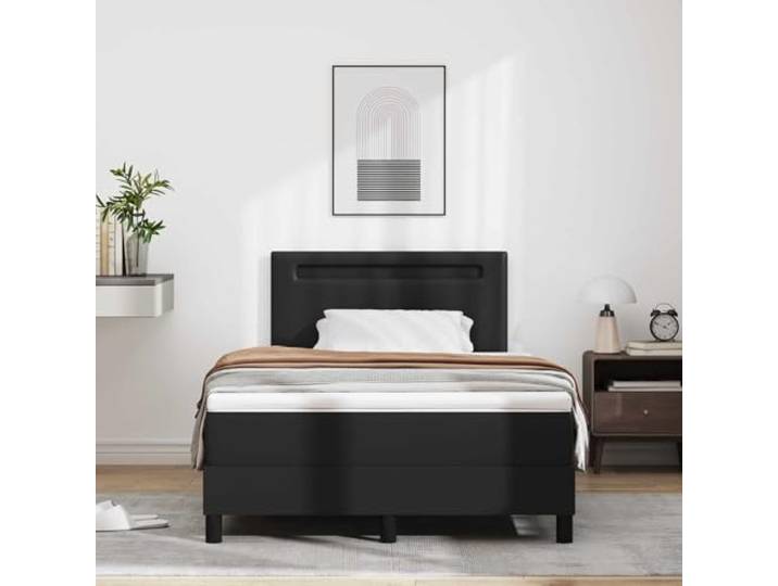 Kunstleder Boxspringbett Modernes Design 120 x 190 cm Schwarz Boxspringbett mit Matratze Schwarz 120 x 190 cm Kunstleder LED Kopfteil verstellbar Taschenfederkern Topper