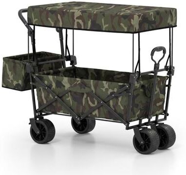 Costway Collapsible Wagon with Removable Canopy and Detachable Storage Bag-Green