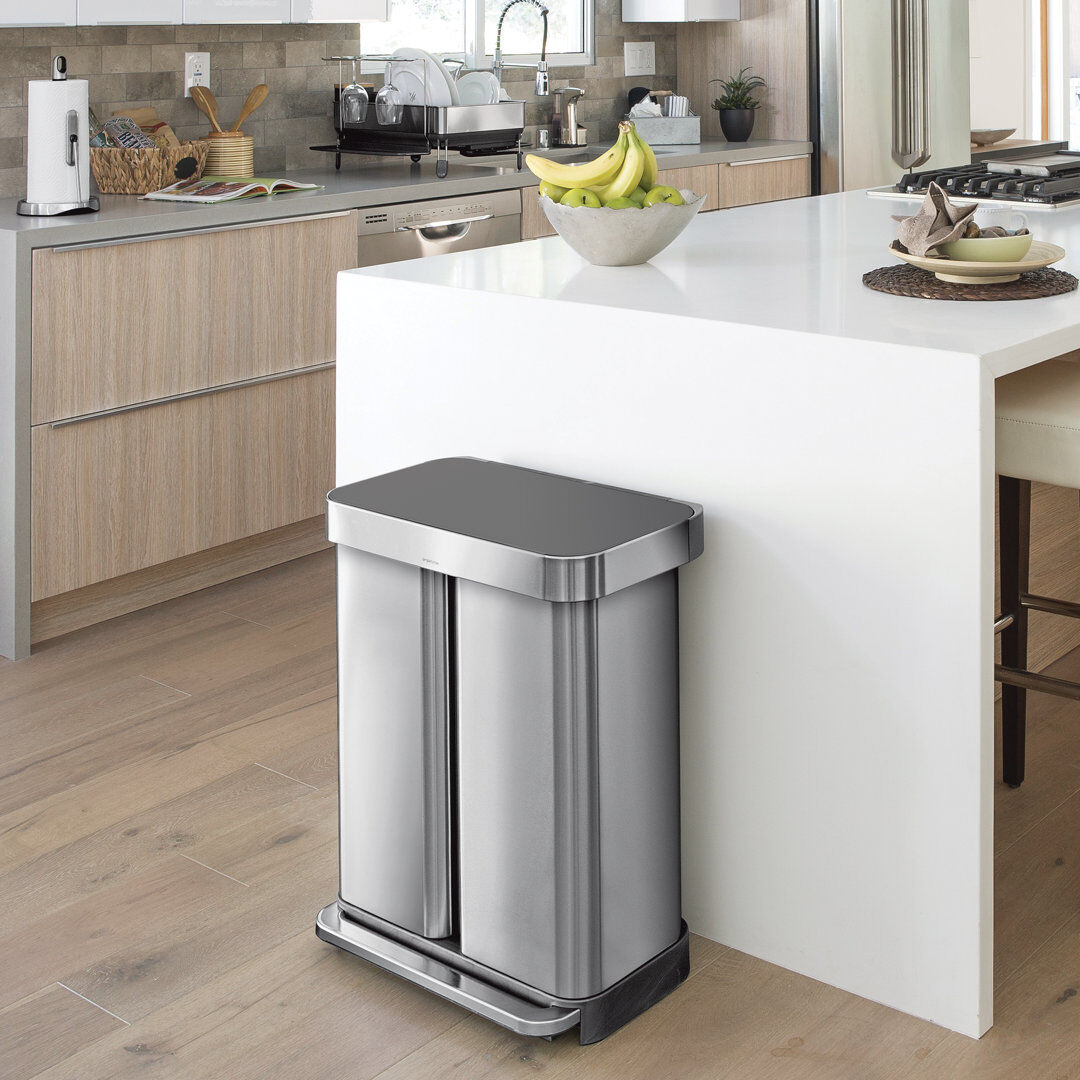 Simplehuman 58L recycling rectangular pedal bin with grey plastic lid, brushed stainless steel Brushed Stainless Steel 58L