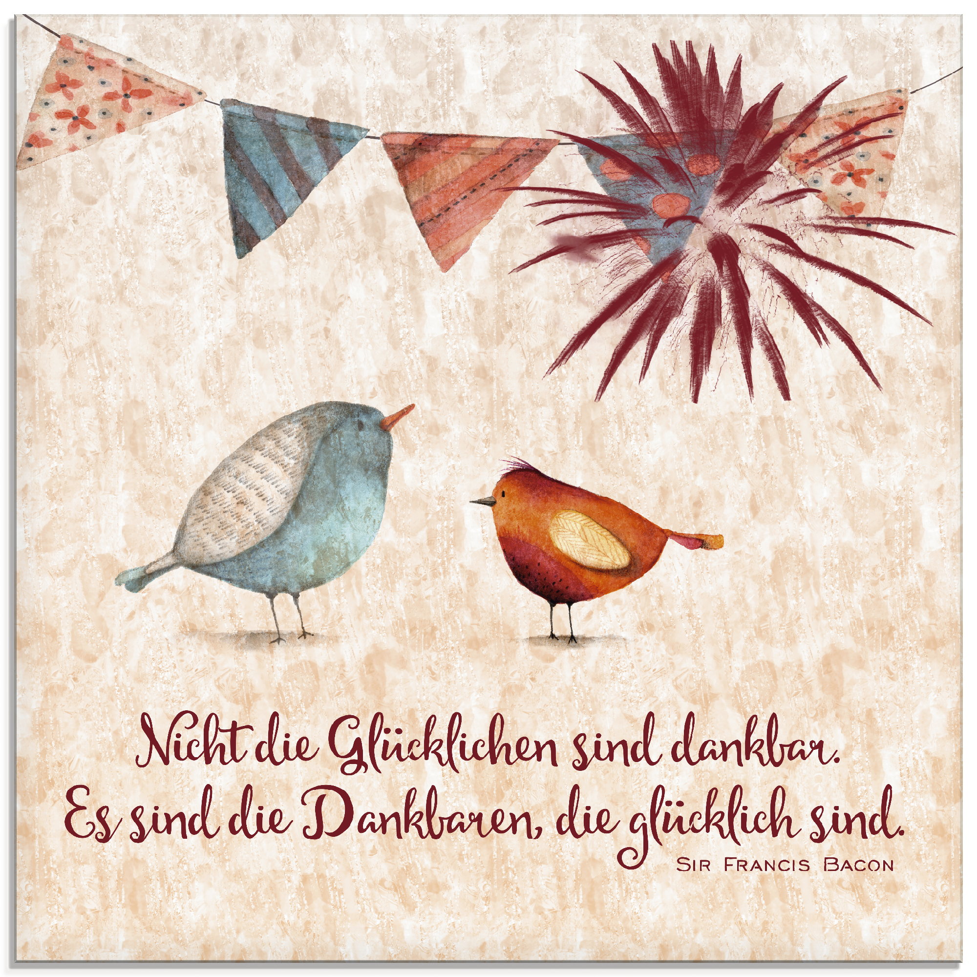 Glasbild ARTLAND "Lebensweisheit Glücklich", beige (farbe bild(er): naturfarben), B:40cm H:40cm, Bilder, Glasbild, in verschiedenen Grössen farbe bild(er): naturfarben B/H/T: 40cm x 40cm, Glasbild Tiere quadratisch, 1 Stk.