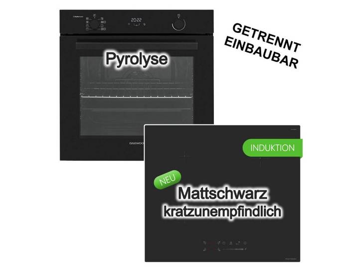 Daewoo Backofen-Set Daewoo Backofen Pyrolyse+ keenberk Induktionskochfeld Matt Booster, Pyrolyse-Selbstreinigung