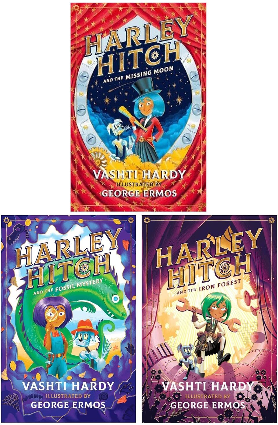 Scholastic Harley Hitch Series 3 Books Collection Set by Vashti Hardy - Iron Forest, Missing Moon, Fossil Mystery - Ages 7-9 - Paperback