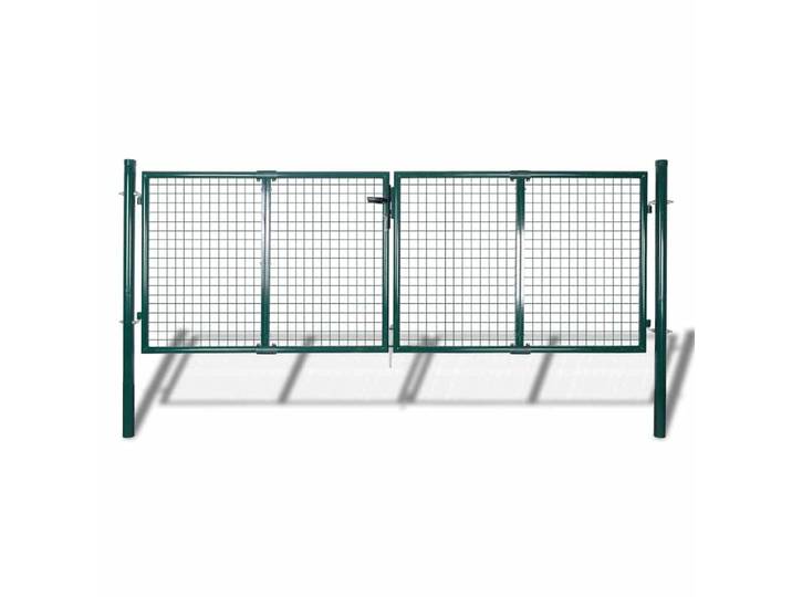 vidaXL Zauntor Stahl 300/125 Cm Grün, Dunkelgrün, Metall, Rechteckig, 310x175 cm, Gartenzubehör