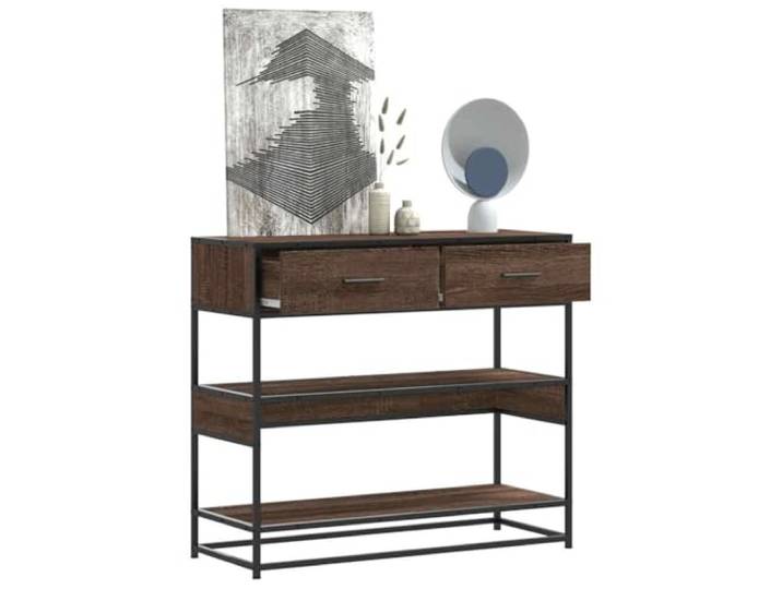 Konsolentisch, Eiche, Braun, 90 x 35 x 80 cm, Holz Metallrahmen im Industrie-Stil, Schubladen und Regale, Wandbefestigung im Lieferumfang enthalten, einfache Reinigung