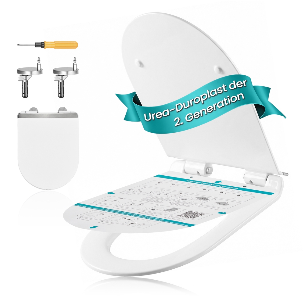 SONGMICS Toilettensitz D-Form Lang mit Absenkautomatik und leichtem Abnehmen weiß BTL102WZ01