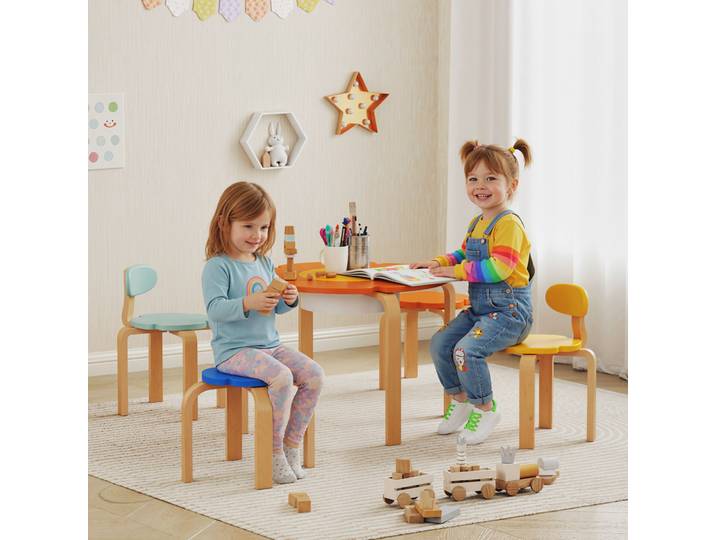 AIYAPLAY Ensemble Table et Chaises 5P Bois Multicolore Enfant