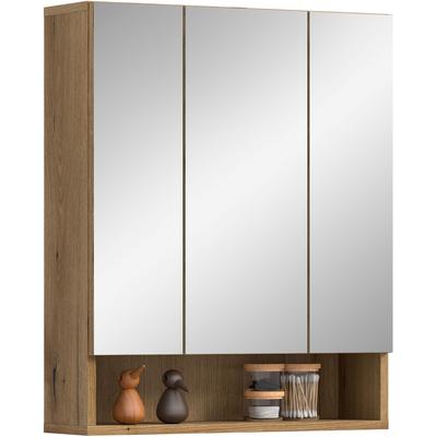 Spiegelschrank WELLTIME "VANN, Breite 60cm, 3 Spiegeltüren, 10 Fächer, viel Stauraum", braun (evoke oak nachbildung), B:60cm H:74cm T:18cm, FSC-zertifizierter Holzwerkstoff, Schränke, Spiegelschrank, Spiegel, Schrank, Alibert,...
