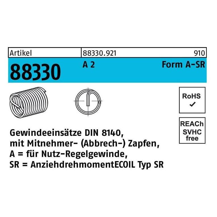 Amecoil Gewindeeinsatz R 88330 Form A M 4 x 8 A 2 (883309210040008)