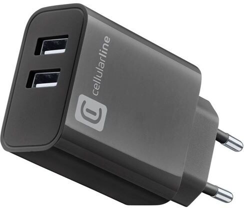 Cellular line Carregador Cellularline - Casa Multi 2x USB-A 24W - Preto
