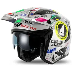 UFO, Motorradhelm, Ufo-Helm Sheratan Jet / Profi Mit Sonnenvisier, Silberfarbe Mit Farbigen Ufo-Applikationen, Grösse (L)