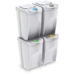 WellHome - Set mit 4 cremefarbenen Kunststoff-Mülleimern 4x35L