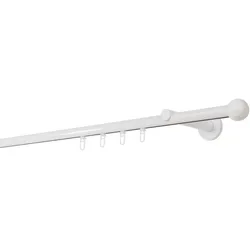 Ondeco Gardinenstange auf Maß Innenlauf 20mm Ball 1-lauf Wandträger 12cm mit Gleiter Farbe: Weiß, Größe: 280cm