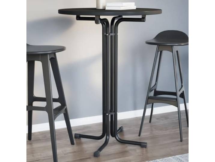HEFZGDB Esstisch Schwarz Ø80x110 cm Klappbarer Tisch Holzwerkstoff Stahl Gestell Robust Stabil Haltbar Pulverbeschichtet