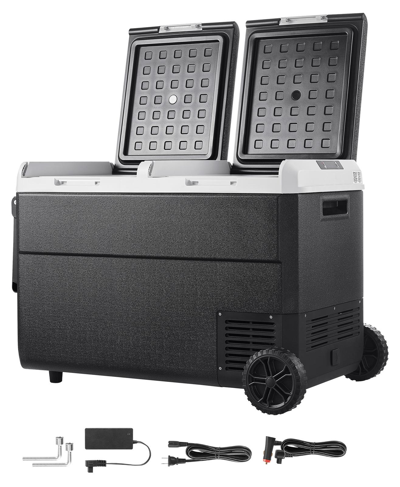 SucceBuy 95 L Elektrische Kompressor Kühlbox, 12/24 V DC & 100-240 V AC Tragbare Autokühlbox mit Rollen & Griff, Gefrierfunktion bis -20°C, Mobiler Kühlschrank für Auto, Wohnmobil, Lkw, Camping & Outdoor