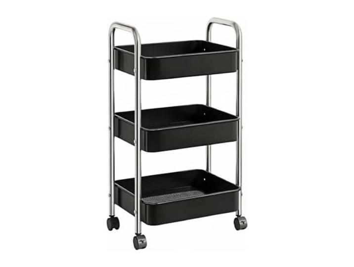 XXAD553TY Essen 4-stufiger Rollwagen for Mobile Küche und Wohnzimmer-Aufbewahrungsregal-Organizer(Schwarz,Klein)
