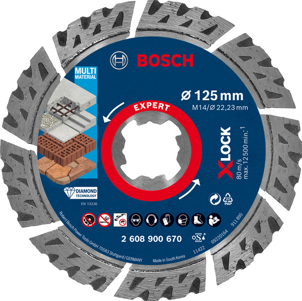 Bosch EXPERT MultiMaterial X-LOCK Diamanttrennscheiben, 125 x 22,23 x 2,4 x 12 mm 2608900670
