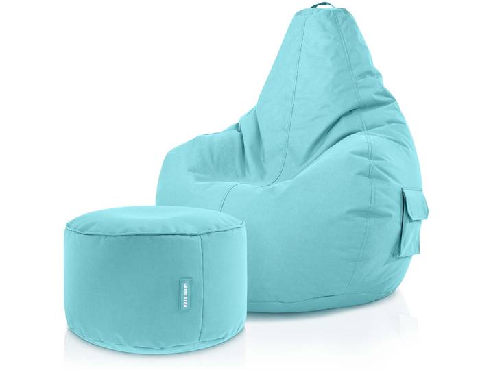 Gaming Sitzsack + Pouf Cozy im Set aus PVC - Aquamarin