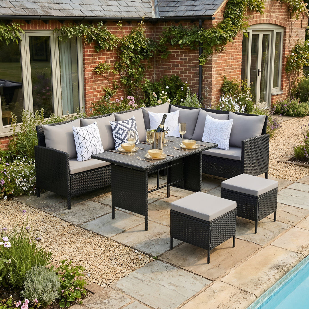 Latitude Run Wicker 7 - Person Garden Lounge Set with Cushions Black/Grey 7