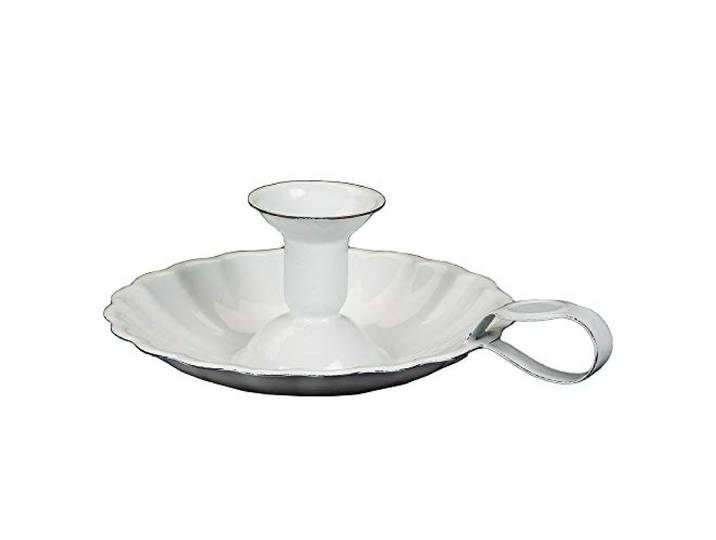 Vintage Kerzenständer Kammerleuchter Kerzenhalter Antik Weiß patiniert m.Henkel