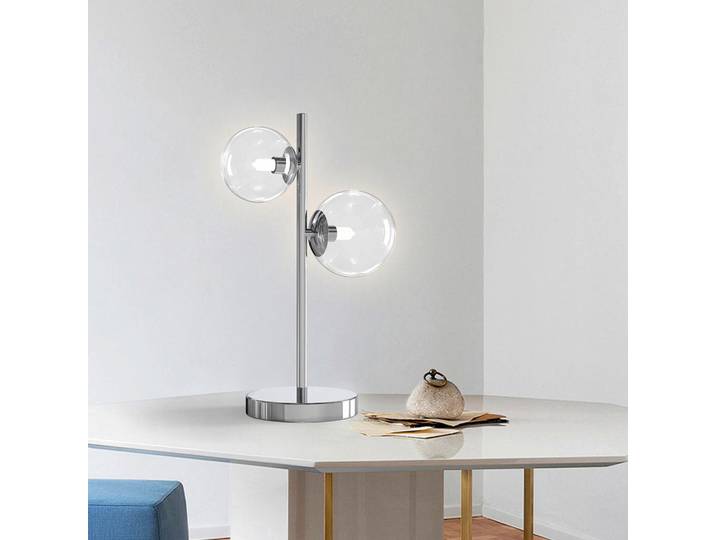 Tischleuchte 5107 Kimberly, Chromfarben, Metall, Glas, rund, 40 cm, Eec, transportabel, Lampen & Leuchten, Innenbeleuchtung, Tischlampen, Tischlampen