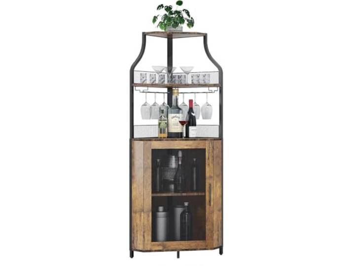 XPJYUA Eck Barschrank Kleines Sideboard-Buffet mit Tür for die Wohnküche Eck-Weinbarschrank mit abnehmbarem Glashalter