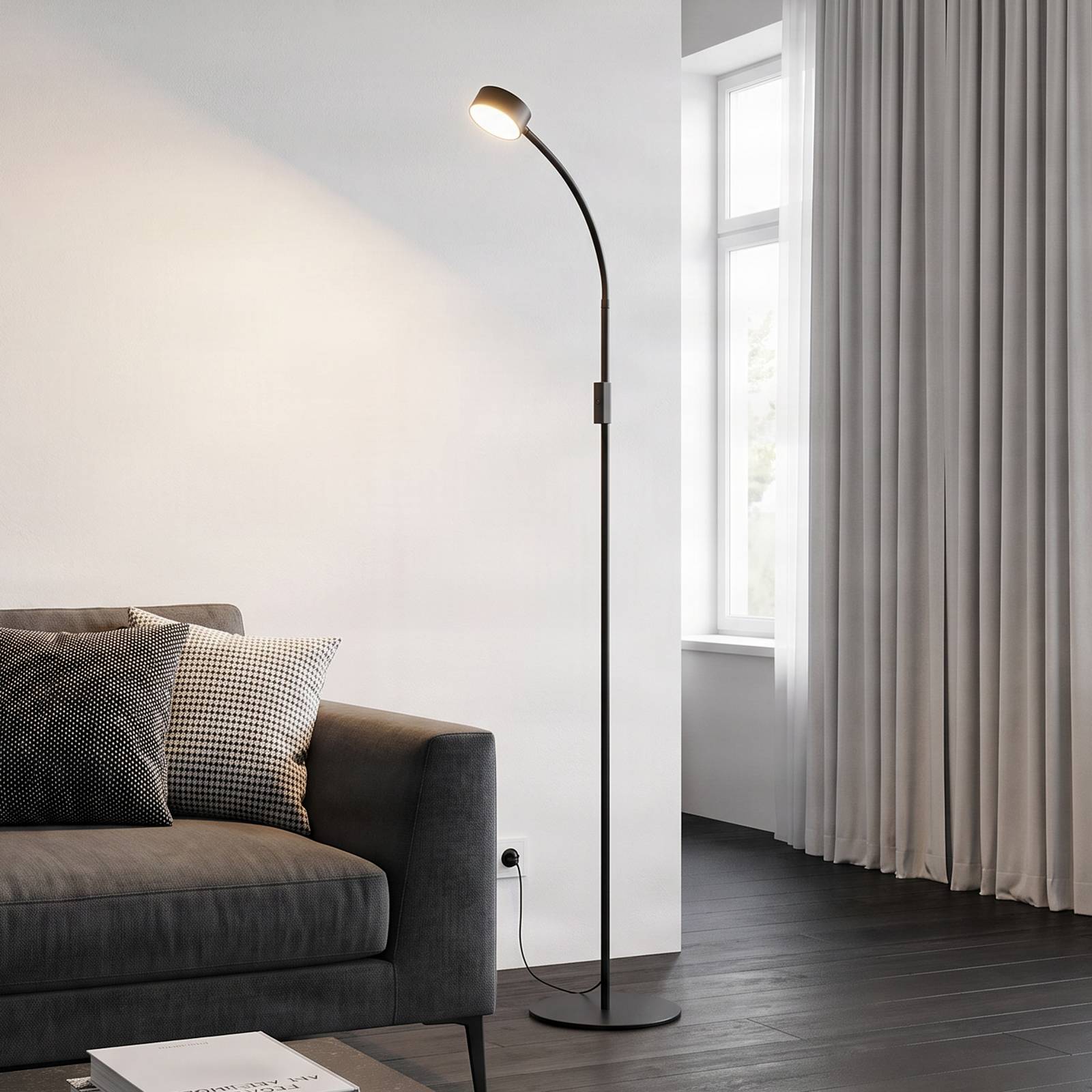 Floor Lamp Maori Lindby, dimmable, Black, Workroom / Office, metal, Modern, Floor Lamp