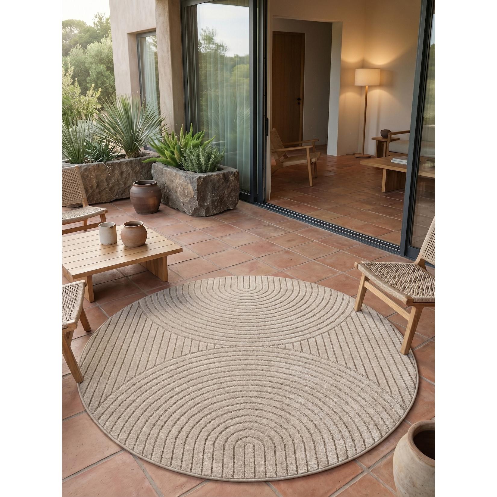 Outdoorteppich rund Outdoor Beige Ø 200 cm - ENGADIN Kadima Design