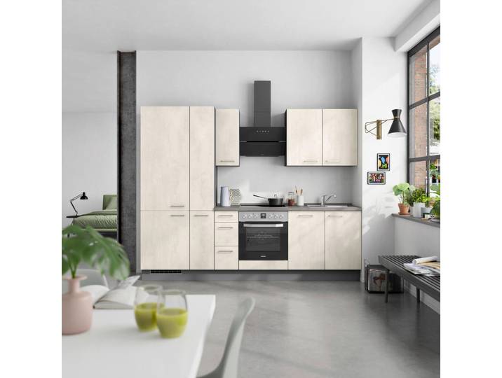 Küchenleerblock, Weiß/Grau, 270 cm, Metall, 3 Schubladen, Modern, Nobilia