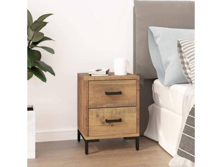 HEFZGDB Massivholz Nachttisch Kiefer Vintage Industrie-Stil mit Schubladen Stauraum 36x30x45 cm Braun