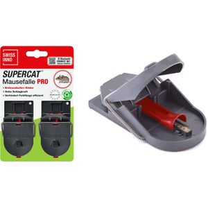 Swissinno Mausefalle PRO SuperCat 1160000, gebrauchsfertig, Schlagfalle aus Kunststoff, mit Erdnussbutter-Köder, 2 Stück