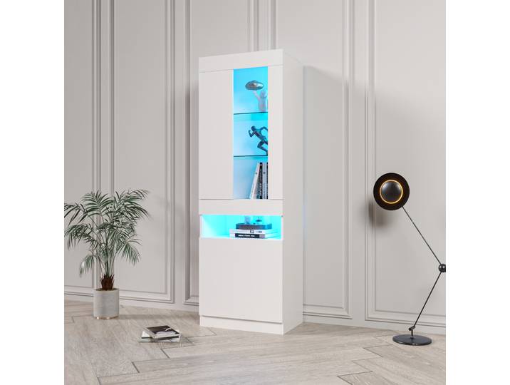 Meubliv Vitrine Led Blanche 50x40x180 Cm – Étagères En Verre\, Rangement Fermé