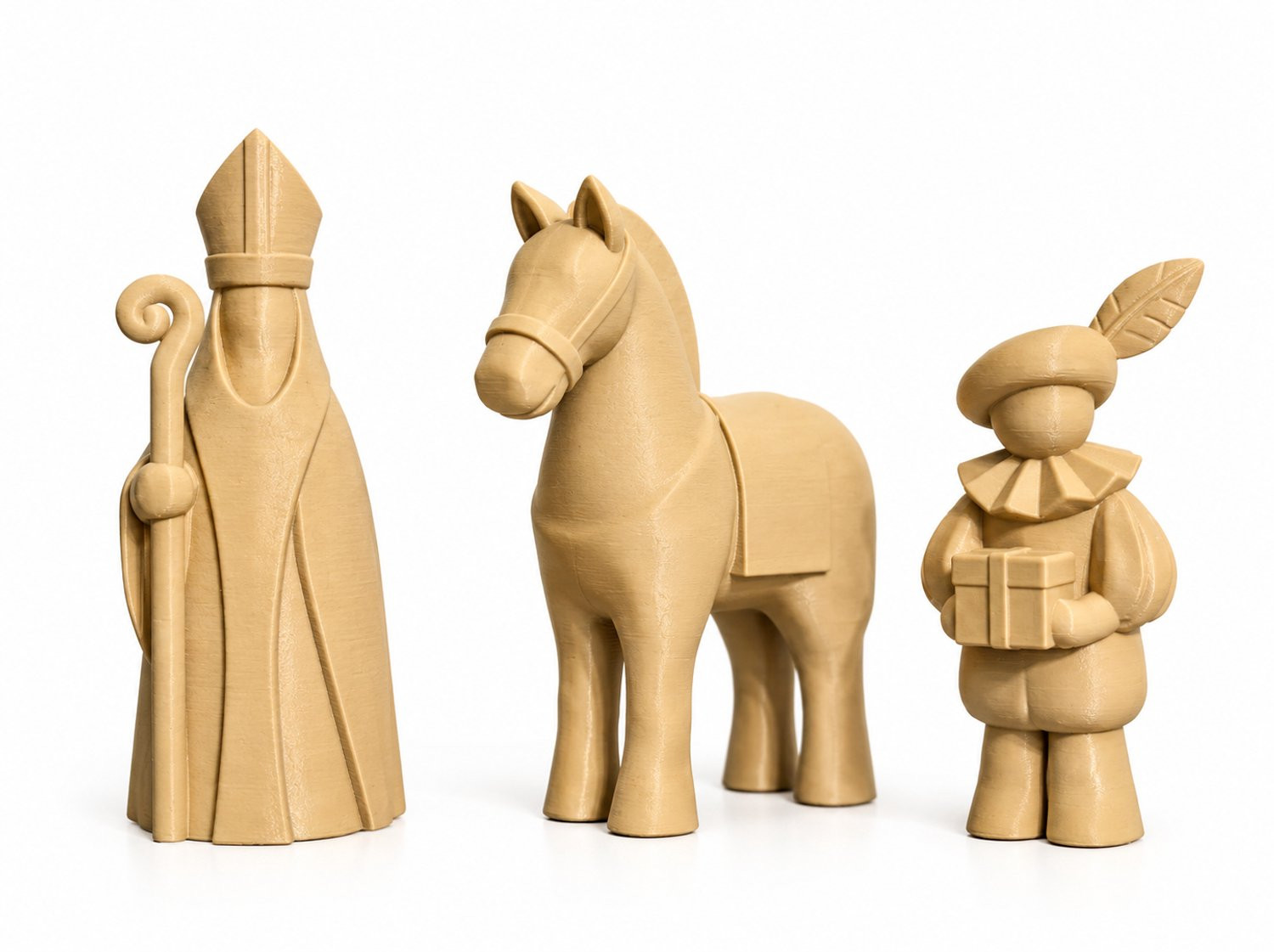 3D4PETS 3D Geprinte Sinterklaas Figuren Set met Sint Nicolaas, Paard en Piet voor Tafeldecoratie