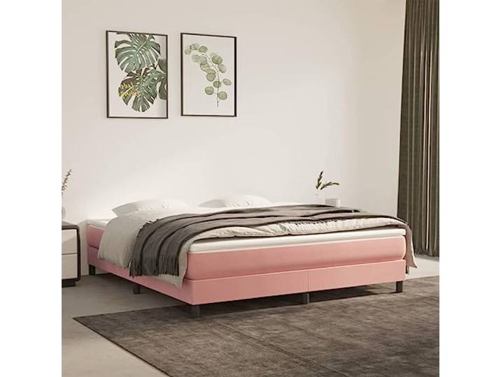 RJPLMFV Bettgestell, Lattenrost, Velours, Rosa, 160 x 200 cm Robuste Füße, Sperrholz-Latten, Stabilität, Premium-Komfort, Schlafzimmer