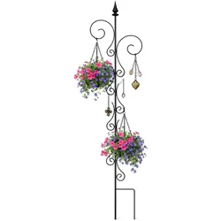DanDiBo Rankhilfe Rankgitter Metall 145 cm Kletterhilfe Pflanzengitter Kletterpflanzen Erdspieß Bodenstecker 2 Halter Blumenhalter Ranksäule