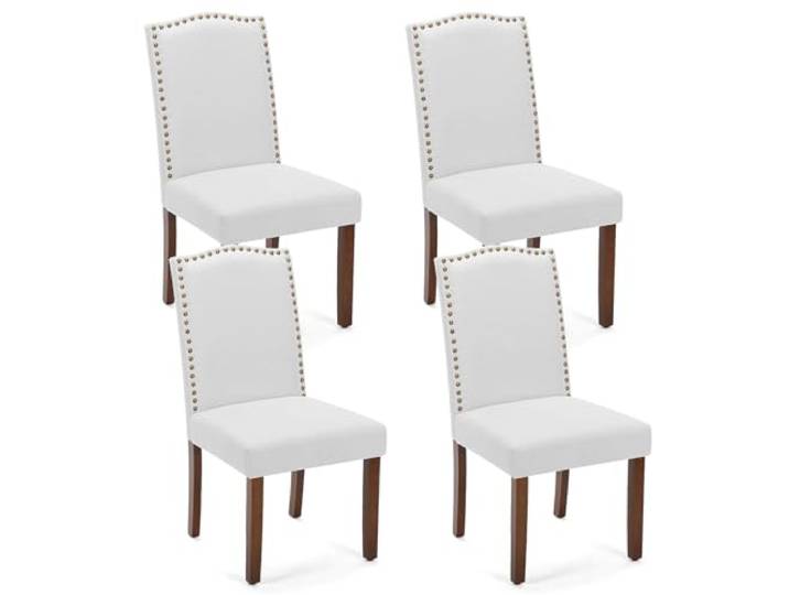 Sweetcrispy Esszimmerstühle 4er-Set, Hochwertige gepolsterte Leder-Esszimmerstühle mit Nagelkopfverzierung und Holzbeinen, Esszimmerstuhl für Schlafzimmer, Wohnzimmer, Esszimmer, Grau