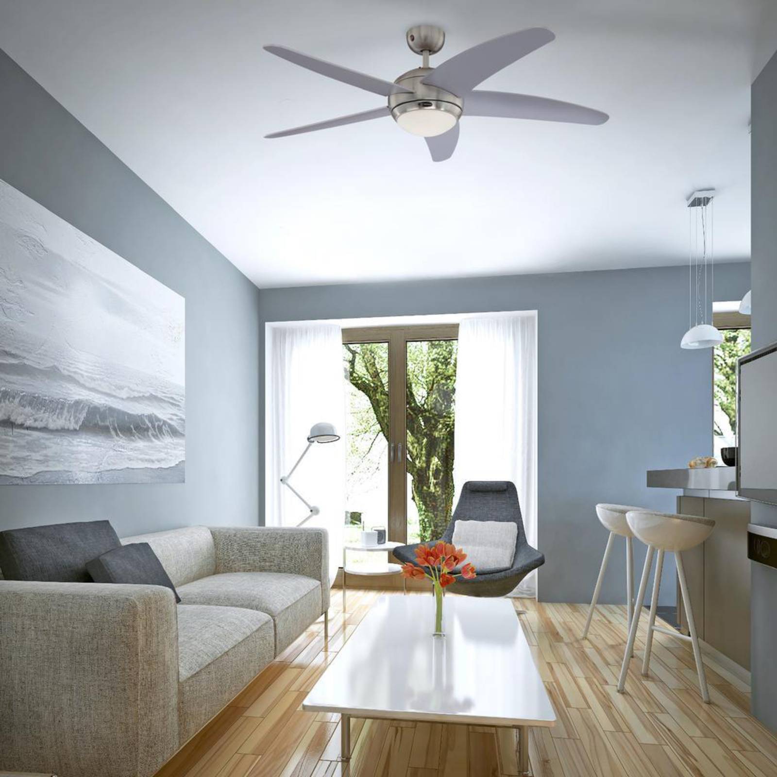 Westinghouse Bendan ceiling fan with light, silver, Alu / grey / zinc, Living / Dining Room, Wood, Modern, Fan