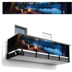 BALKON-SICHTSCHUTZ Lagerfeuer - See - Abendlicht Groß 500x85 cm