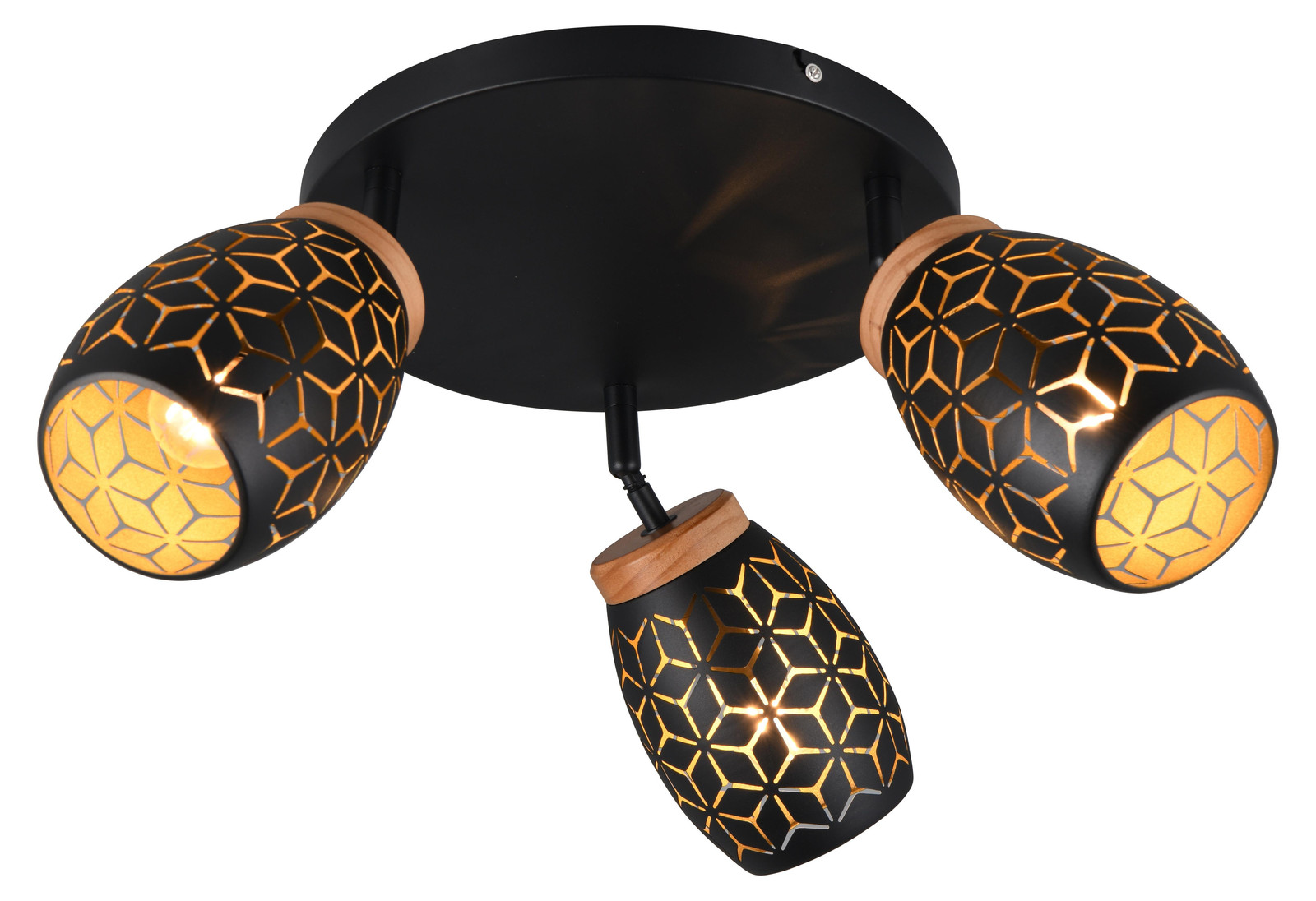 TRIO Bidar opbouwspot zwart/goud, 3-lichts, Diameter: 58 cm